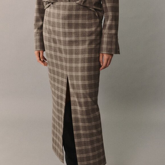 Mango Beige Plaid Check Skirt With Slit/NWT/10 (EU 42) - Picture 2 of 16